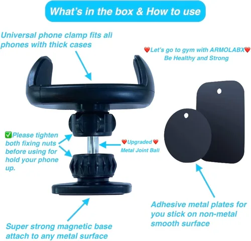 Vista 6 de Soporte magnético para teléfono de gimnasio que se fija a una superficie de metal, [compatible con teléfonos grandes y fundas gruesas] Soporte