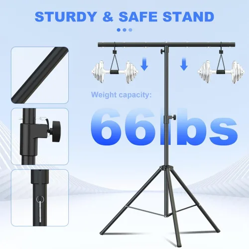 Vista 4 de Soporte de luces de DJ con barra redonda en T, trípode resistente Par Can para 7 luces, soporte de luz de escenario, altura ajustable de 41 a 95