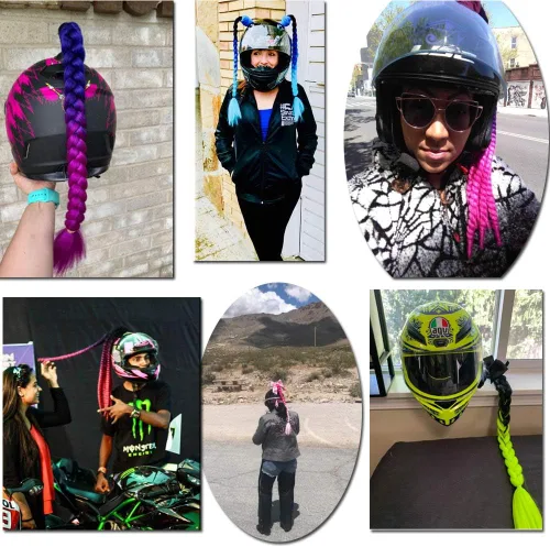 Vista 4 de Casco de pelo con ventosa para motocicleta, 14 pulgadas, 2 piezas, rojo (casco no incluido)