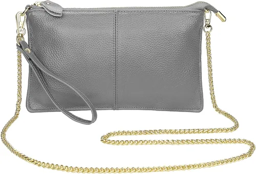 Vista 2 de Uromee Cartera de mano para mujer, de piel auténtica, con cadena de hombro desmontable
