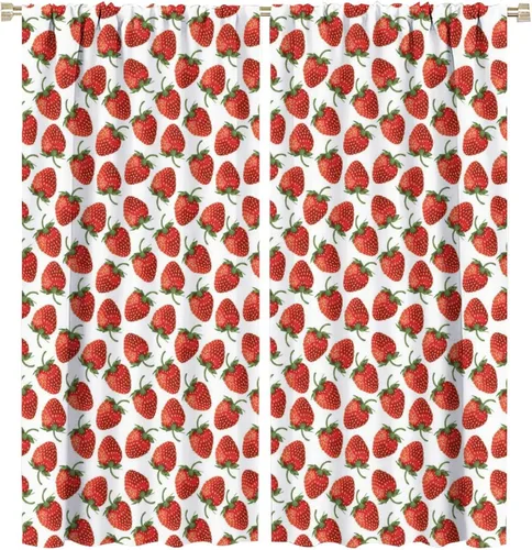 Vista 36 de Cortinas bohemias con diseño de fresas, bonitas cortinas bohemias con bolsillo para barra de fruta, tratamiento de ventana para cocina, sala