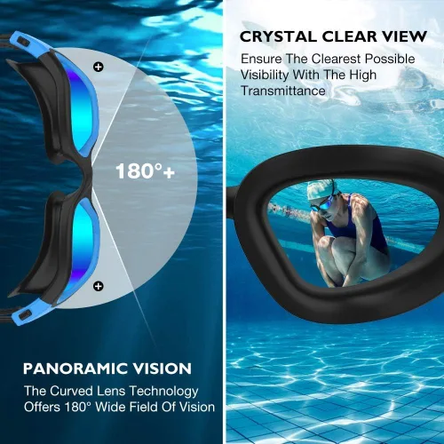 Vista 6 de OMID Gafas de natación, cómodas gafas de natación polarizadas, a prueba de fugas, protección UV, visión transparente, triatlón, con bolsa protectora