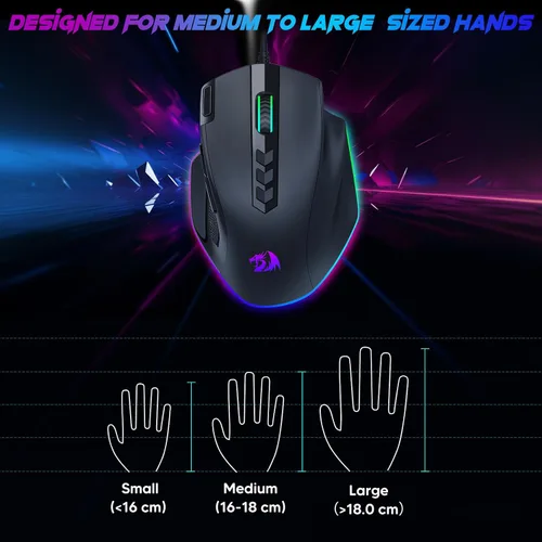 Vista 7 de Redragon Ratón para juegos con cable, mouse ergonómico retroiluminado RGB de hasta 8000 DPI, 11 botones programables y 7 modos retroiluminados