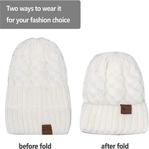 Vista 6 de Rosoz Gorro de cola de caballo para mujer, gorro cálido de invierno, suave, elástico, de punto trenzado, para moño alto