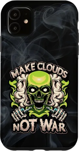 Vista 5 de iPhone 15 Make Clouds Not War Vaping Green Skull Vape Mod Caso