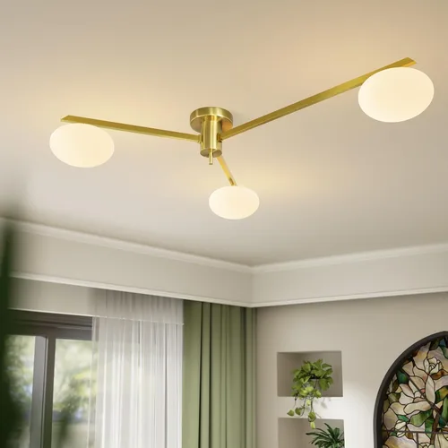 Vista 10 de Lámpara de araña moderna Sputnik de 3 luces con pantalla de vidrio lechoso - Lámpara de techo empotrada negra para cocina