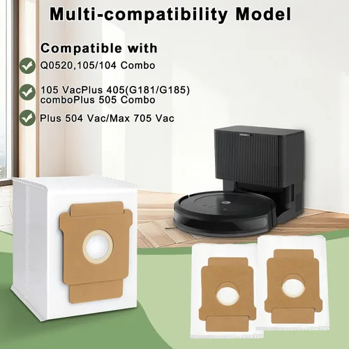 Vista 2 de Paquete de 8 bolsas de vacío para Roomba 105 Vac, compatibles con 105 Combo/Plus 405 Combo/Plus 505 Combo/Max 705 Vac/205 Vac/Plus 504 Vac, bolsas