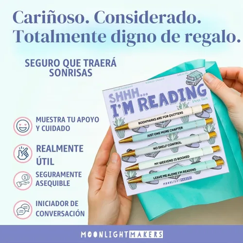 Vista 3 de Moonlight Makers Bolígrafos de tinta negra, juego de 5, Shh. I'm Reading Shh... Estoy leyendo