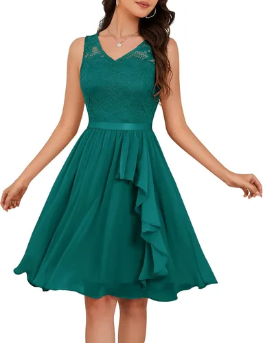 Vista 24 de Meetjen Vestidos de cóctel para mujer 2025 con dobladillo tipo pañuelo, encaje, formal, para invitada de boda, dama de honor, elegante, para Negro