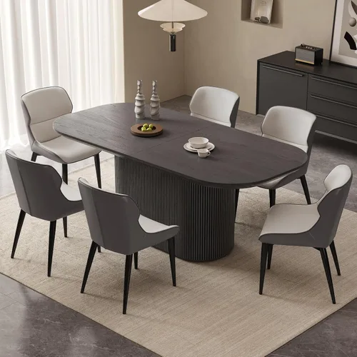 Vista 38 de Mesa de comedor ovalada de 63 pulgadas para 2-6 personas, mesa de cocina negra moderna, mesa de comedor rectangular de lujo, mesa de comedor