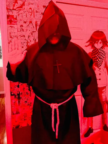 Vista 6 de JEGERMIG Disfraz de monje medieval con capucha, disfraz de monje renacentista, disfraz de Halloween, cosplay