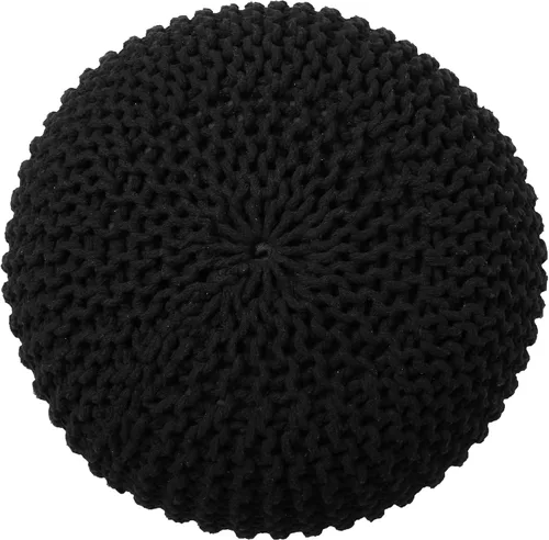 Vista 5 de REDEARTH Puf Redondo Reposapiés Otomán - Puf de Frijoles Tejido a Mano - Puf Bohemio de Cordón - Puf Reposapiés de Cable para Sala de Estar - Negro