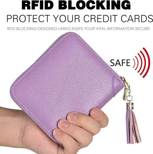 Vista 4 de Easyoulife - Billetera de piel con cierre y tarjetero para mujer con bloqueo de interferencia de radiofrecuencia RFID