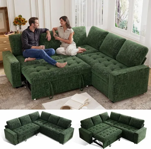 Vista 9 de Vipbear Sofá cama modular modular con cama extraíble, sofá modular en forma de L de felpilla con puertos USB/respaldo ajustable/asientos