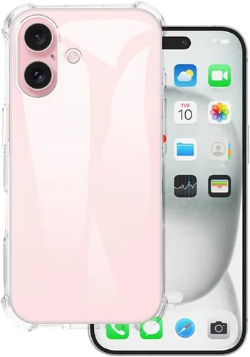 Vista 2 de Funda y correa de muñeca para iPhone 16 - transparente+negro Funda protectora 2 en 1 para teléfono de 6.1 pulgadas con cordón desmontable y Funda