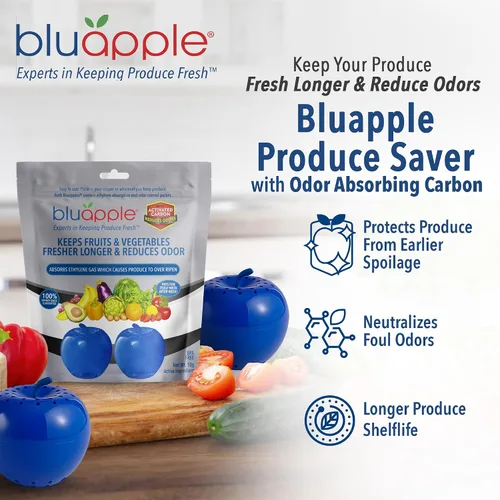 Vista 2 de Bluapple - Preservador de frescura con carbono, prolonga la vida de frutas y verduras al absorber el gas de etileno, mantiene los comestibles más