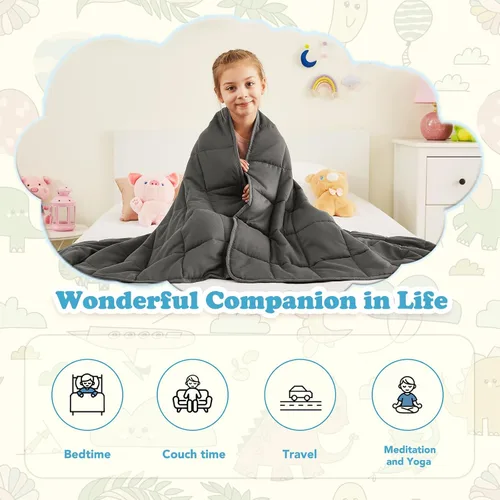Vista 4 de CuteKing Manta pesada (2 libras, 36 x 48 pulgadas, gris) manta pesada para 40-60 libras, manta pesada para refrigeración y calefacción con cuentas