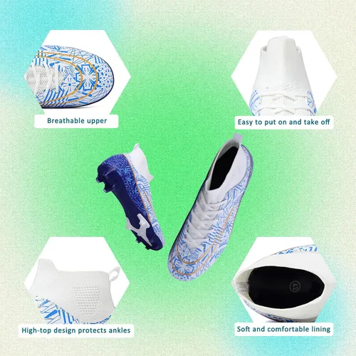 Vista 6 de CBUSTER Tacos de fútbol para hombre y mujer, zapatos de fútbol para interiores y exteriores, para niño grande AGFG