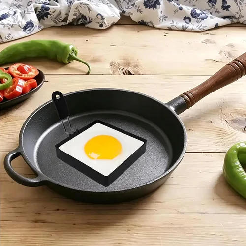 Vista 6 de 4 Pack Egg Rings for Frying Eggs with Foldable Handle, Stainless Steel Square & Round Egg Shaper, Eggs Mcmuffin Ring Mold for Camping Pancake