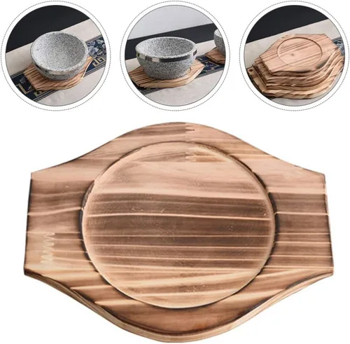 Vista 9 de UPKOCH Soporte coreano Dolsot Stone Bowl Base de madera Cazuela Olla Bandeja Bibimbap Bowl Estera de madera Hot Pot Trivet Trivet Coaster S