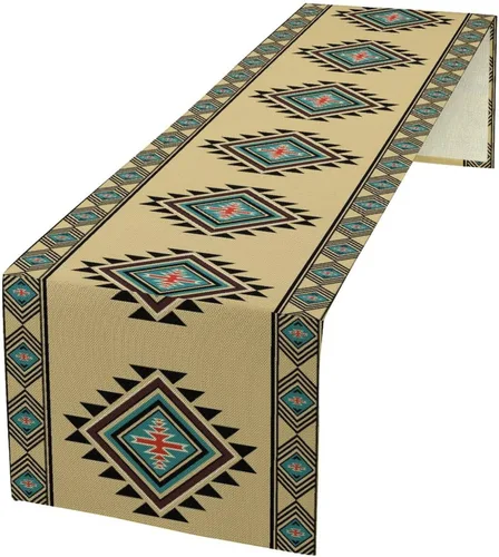 Vista 163 de Camino de mesa étnico del suroeste, navajo tribal nativo americano, bohemio, patrón geométrico azteca, camino de mesa para cocina, mesa de comedor