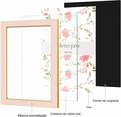 Vista 2 de eletecpro 4x6 Enamel Picture Frame with Real Glass Cover, Pink, 1-Pack Rosa con oro