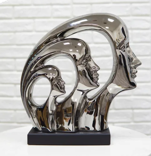 Vista 7 de Ebros Gift Plata plateada cerámica abstracta arte contemporáneo moderno 3 caras unidad familiar estatuilla decoración del hogar escultura como museo