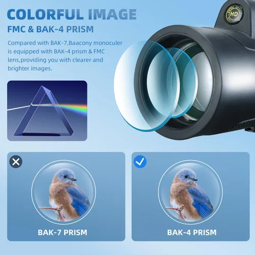 Vista 3 de Monocular HD para adultos, compacto con adaptador para teléfono inteligente y trípode, negro