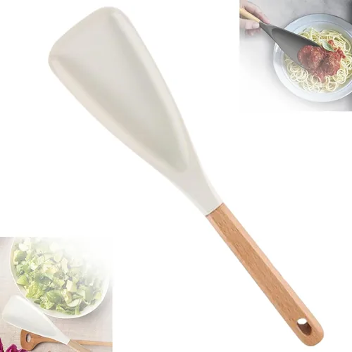 Vista 8 de Cuchara de espátula multifunción, espátula de ensalada de silicona de 12.2 pulgadas con mango de madera, utensilios de cocina de silicona