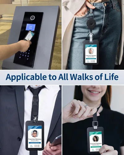 Vista 2 de Uniclife 3 portatarjetas con ventanas de doble cara funda de plástico vertical y 2 carretes retráctiles para llaveros para tarjetas de hasta 8
