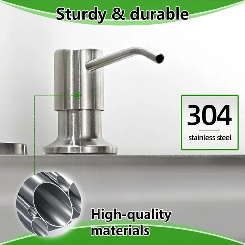 Vista 5 de Dispensador de jabón integrado para fregadero de cocina, cabezal de bomba de encimera de níquel cepillado de acero inoxidable, dispensador de loción