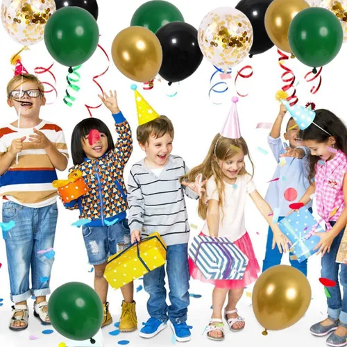 Vista 7 de Arco de guirnalda de globos de color verde oscuro, negro y dorado, globos verde esmeralda, globos de confeti dorado metálico, globos de fútbol