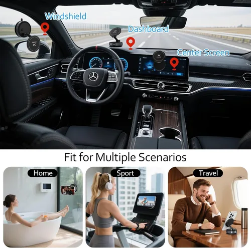 Vista 2 de Soporte magnético de teléfono al vacío para tu auto ajustable de 360° de 96 libras con ventosa ultra soporte para teléfono celular MagSafe
