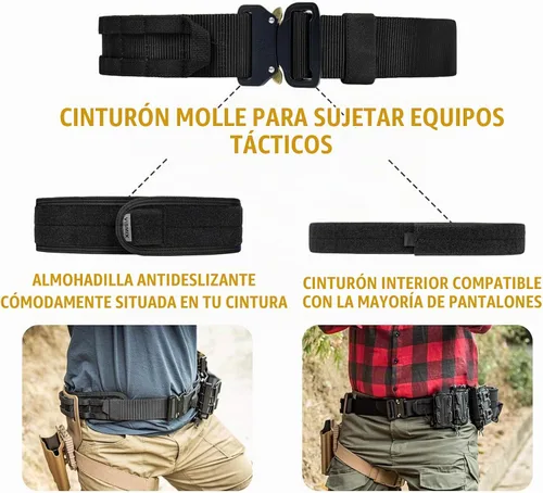 Vista 2 de VISMIX Cinturón táctico, cinturón de batalla MOLLE de liberación rápida de 1.75 pulgadas con cinturón interior y almohadilla antideslizante Negro