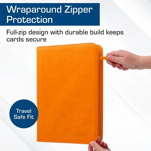 Vista 5 de BCW Z-Folio - Álbum LX de 9 bolsillos - Naranja Organizador de tarjetas con cremallera segura Carpeta de colección de tarjetas de cuero