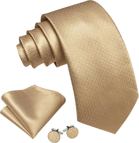Vista 239 de Barry.Wang Juego de corbatas para hombre, corbata de seda a rayas, tejido a cuadros, gemelos formales, negocios, boda