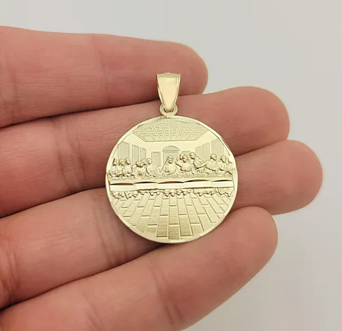Vista 5 de AMZ Jewelry Medallón de la última cena de oro amarillo de 10 quilates, Oro