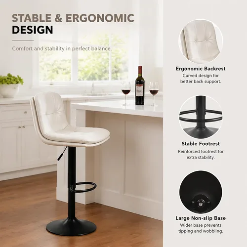 Vista 8 de Bar Stools Set of 2 Swivel Adjustable Bar Chairs Counter Height 360° Swivel Leather Bar Chairs with Padded Seat, Backrest & Footrest for Kitchen