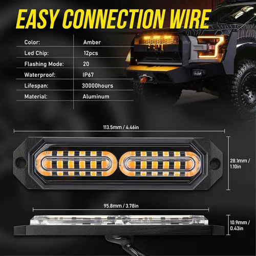 Vista 8 de Panel de control de luces estroboscópicas LED para rejilla, 20 modos intermitentes, montaje en superficie, 12 LED, impermeable, mini barra de luz