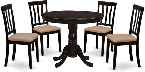 Vista 11 de East West Furniture ANTI3-OAK-C - Juego de mesa y sillas de cocina de 3 piezas que contiene una mesa de comedor redonda con pedestal y 2 sillas