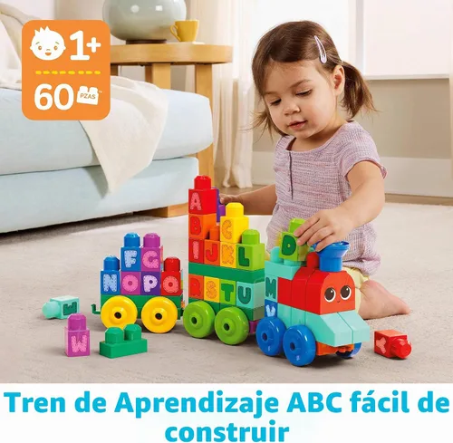 Vista 2 de MEGA BLOKS First Builders - Juego de bloques de construcción para niños pequeños, tren de aprendizaje ABC con 60 piezas, a partir de 1 año