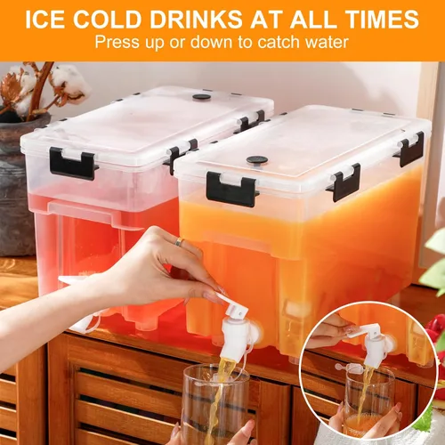 Vista 4 de Zhehao Dispensador de bebidas de 1.5 galones para refrigerador con grifo, dispensador de agua con tapas, dispensador de bebidas heladas para bebidas