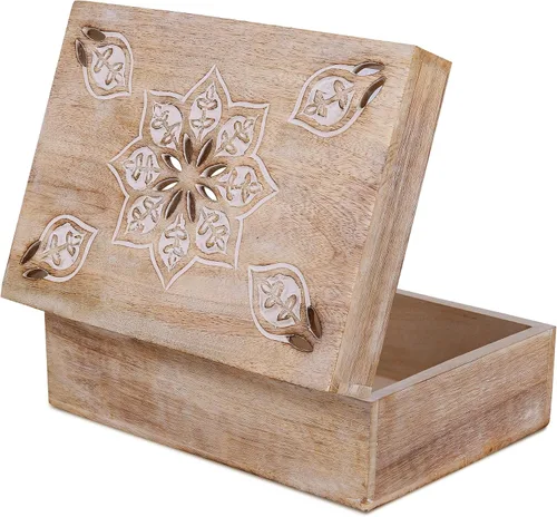 Vista 11 de Mela Artisans Caja de recuerdo de madera de mango - Acabado quemado, 7.5 x 4.5 pulgadas