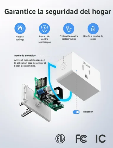 Vista 5 de Lepro Enchufe inteligente P1 Mini 15A, enchufes de salida WiFi compatibles con Alexa y Google Assistant, control de voz/aplicación, temporizador