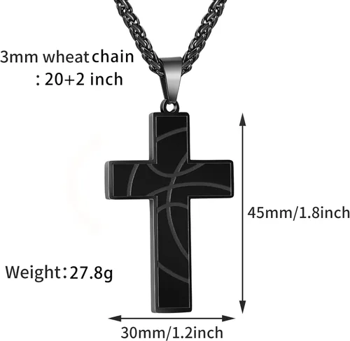 Vista 5 de Collar de cruz de baloncesto para niños con versículo bíblico inspirador, cadena colgante de acero inoxidable, joyería deportiva, regalo para hombres