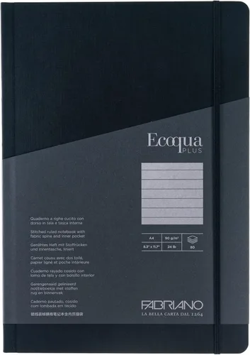 Vista 2 de Fabriano Ecoqua Plus Cuaderno encuadernado en tela, 8.3 x 11.7 pulgadas, A4, forrado, negro