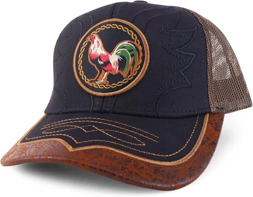 Vista 5 de Trendy Apparel Shop Gorra de béisbol bordada de malla de camionero con gallo Negro Negro