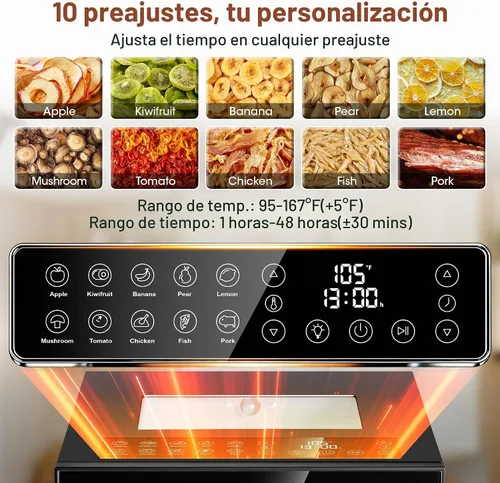 Vista 3 de Manastin Máquina deshidratadora de alimentos 10 bandejas de acero Negro