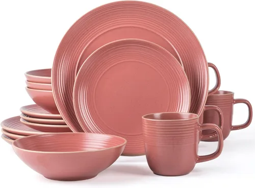 Vista 28 de ARORA SKUGGA Juego de vajilla redonda de cerámica de 16 piezas de 4, platos, platos pequeños, cuencos y tazas - Negro mate (472979)