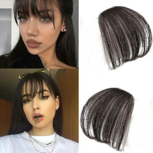 Vista 2 de Flequillo con clip de cabello humano, clip de cabello negro natural, flequillo de cortina de aire para mujer, clips de flequillo para mujer